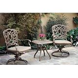 Darlee Florence Cast Aluminum Outdoor Patio Swivel Rocker Chairs With End Table - 21 Inch Square - Antique Bronze