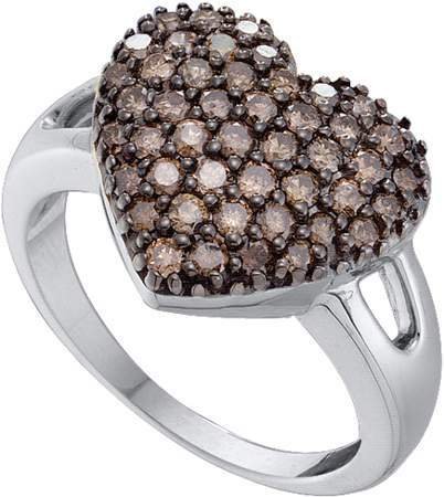 14K White Gold Ring Featuring A Chocolate Diamond and Bead Filled Center Heart A Magnificent 1.00CT