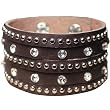 Carefree Hand-Cut Brown PU Leather Cubic Zirconia Rivet Fashion Snap Cuff Bracelet 7-8"