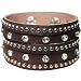 Carefree Hand-Cut Brown PU Leather Cubic Zirconia Rivet Fashion Snap Cuff Bracelet 7-8"