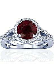 Platinum Round Cut Ruby Ring With Sidestones