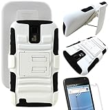MINITURTLE Rugged Hybrid Dual Layer Armor Protective Phone Armor Case Cover with Built in Kickstand and Swiveling Carrying Belt Holster Clip for the Samsung Galaxy S2 II Hercules SGH-T989 (White / Black)