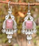 Rose quartz earrings, 'Pink Tulip'