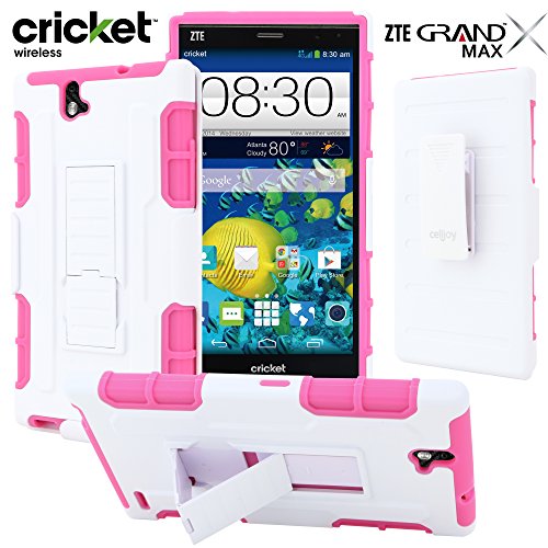 ZTE Grand X Max Case / ZTE Grand X Max+ Plus Case, CellJoy [Full Body Armor] {Pink / White} ZTE X Max Z787 / Z987 **ShockProof** Protection Hybrid Case **Kickstand** [Locking Belt Clip Holster]
