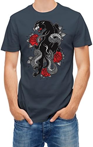 Tshirt Panther snake roses tattoo style Denim XL