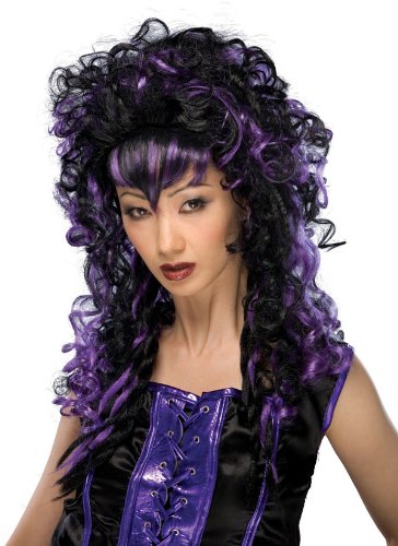 Black and Purple Frighten Vamp Wig - Purple/Black