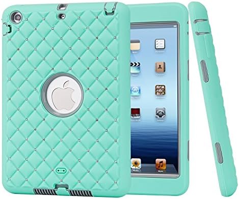 iPad Mini 1/Mini 2/Mini 3 Case,Crystal Rubber Plastic 3 Layer Hybrid Shockproof Case Cover with Stylus and Screen Film Protector Mint Color