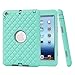 iPad Mini Cases, ROKE Rugged Dual Layer Case for iPad Mini 1/2/3 with Studded Rhinestone, Drop Proof, Dust Proof Design (B-Grey-Mint Green)