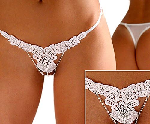 Lamisexy Embroidered Lace Women's Chic Solid Sexy Lingerie G-String T-Back White