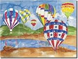 Hot Air Balloons I by Sara Mullen - Artwork On Tile Ceramic Mural 12.75 x 17 Backsplash
