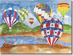 "Hot Air Balloons I" by Sara Mullen - Artwork On Tile Ceramic Mural 12.75" x 17" Backsplash