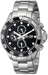 SO&CO New York Men's 5014.1 Yacht Club Unidirectional Black Bezel GMT Day and Date Stainless Steel Link Bracelet Watch