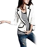 Allegra K Woman Long Sleeve Black Trim Pad Shoulder Buttoned Blazer Coat White XS