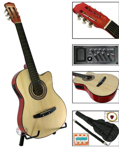 New Natural Electric Acoustic Guitar Cutaway Style W/ Accessories