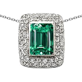 Buy 3.50 cttw 925 Sterling Silver 14K White Gold Plated Lab Created Emerald Cut Emerald Pendant by Finejewelers