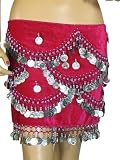 Pink Hip Scarf Belly Dance Dancer Velvet Wavy Coin Wrap
