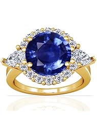 14K Yellow Gold Round Cut Blue Sapphire Ring With Sidestones (GIA Certificate)