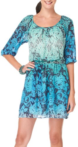 Corey P. Abstract Print Belted Blouson Dress BLUE/GREEN MULTI Small