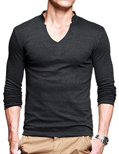 Match K|G Mens Basic T-shirts Series V-neck/Long sleeve/Slim fit