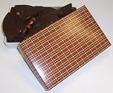 Scott's Cakes 1/2 lb. Dark Chocolate Almond Bark in a Christmas Plaid Box