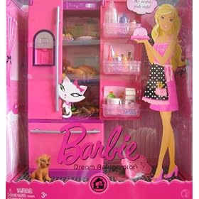 Barbie Pink Dream Refrigerator w Pretend Food & Dog (2008)