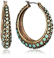 Lucky Brand Turquoise Set Enamel Gold-Tone Hoop Earrings