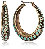 Lucky Brand Turquoise Set Enamel Gold-Tone Hoop Earrings