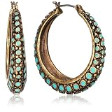 Lucky Brand Turquoise Set Enamel Gold-Tone Hoop Earrings