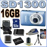 Buy Canon PowerShot SD1300IS 12 MP Digital Camera w/4x Wide Angle Optical IS Zoom (Blue) 16GB BP6L Battery/Charger BigVALUEInc Accessory Saver Bundle at amazon.com