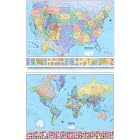 Laminated US World Map (Economy Line Wall Maps United States and World 2 for 1) by
