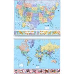 United States Map and World Map - 2 Wall Map Set