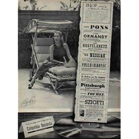 Now exclusively on Columbia Records - LILY PONS! She's the Lily Pons you hear in concerts ... and at the Metropolitan Opera ... the Lily Pons whose living voice is so faithfully reproduced on Columbia Masterworks Records. ..... 1948 Columbia Records Ad, A3875.