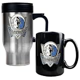 Dallas Mavericks NBA Stainless Steel Travel Mug & Black Ceramic Mug Set - Primary Logo