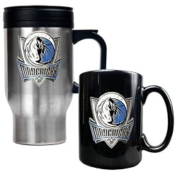 Dallas Mavericks NBA Stainless Steel Travel Mug & Black Ceramic Mug Set - Primary Logo by Great American Products