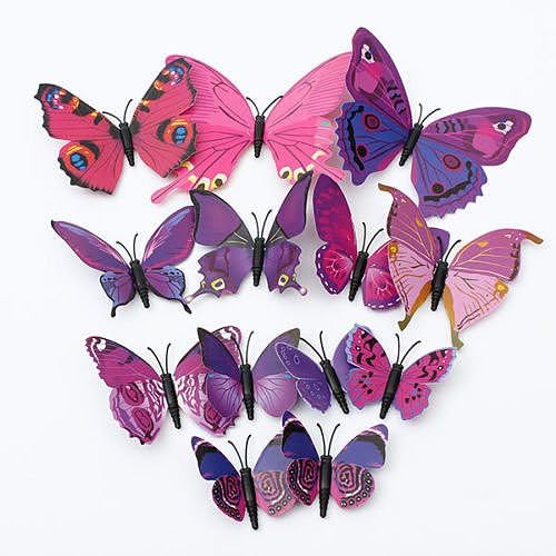 12PcsX 1Color Art Decal Girls Home Room Wall Stickers 3D Butterfly Decorations Decors "Purple Color" Set19
