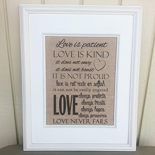 Burlap Print, Love is Patient, Rustic Wedding Décor, Love Never Fails