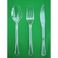 50 X EACH Knives, Forks & Spoons - Clear Plastic Cutlery Full Size Disposable & Heavy Duty