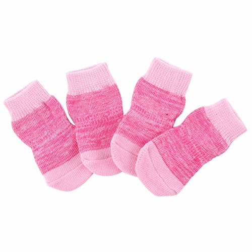 Weixinbuy Pet Puppy Dog Anti-slip Cotton Knit Socks 4pcs/set Rose X-Small