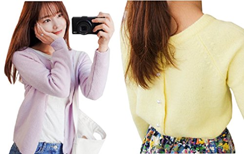 【 UN ANANAS 】 リバーシブル カーディガン ２WAY カーディガン 真珠風 ボタン レディース ラブリー 韓国 スタイル イエロー パープル 全２色 春