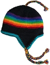 Authentic Soul Rainbow Wool Ear Flap Knit Hat . Black. One Size.