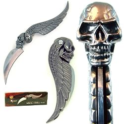 7 inch Skull Wing Design Folder Pocket Knife (fls)