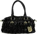 Ladies Black Faux Leather Ruffle Designer Handbag