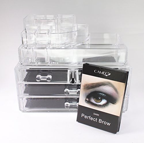 1 Cameo Cosmetics Perfect Brow- Dark + 1 Clear Acrylic Cosmetics Organizer 4 Drawers with 8 Compartments Top Section