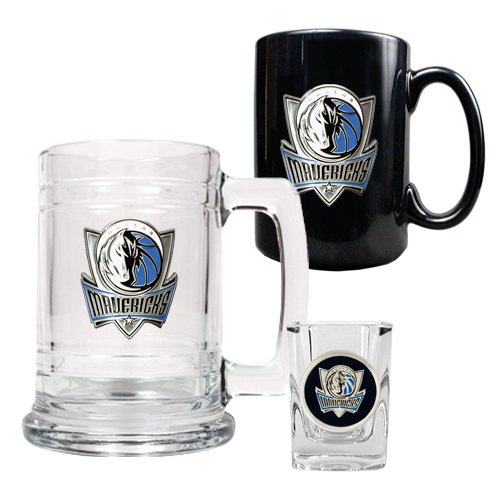 NBA Dallas Mavericks 15-Ounce Tankard, 15-Ounce Ceramic Mug & 2-Ounce Shot Glass Set - Primary Logo