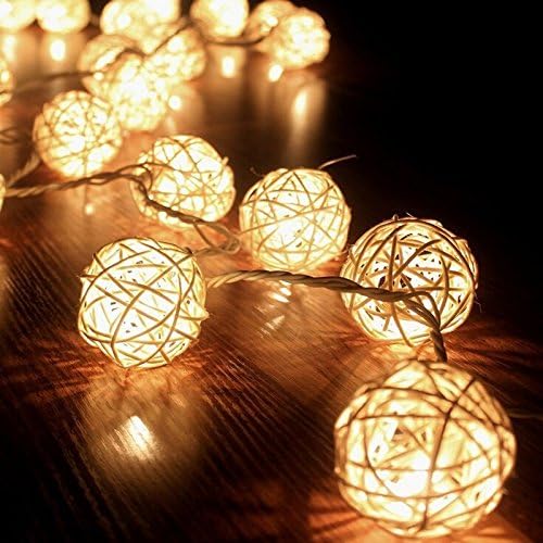Warm White Rattan Balls string lights 20 LED for Christmas, Wedding, Party Indoor &amp; Home Décor