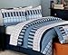 Cozy Line Home Fashions Bennett Quilt Bedding Set, Nautical Navy Orange Grid Striped Print 100% Cotton Reversible Coverlet Bedspread for Boy (Navy Orange, Queen - 3 Piece)