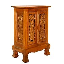 Handmade Asian Furniture - 24" Exotic Peacocks Storage Cabinet / Nightstand - Natural Finish