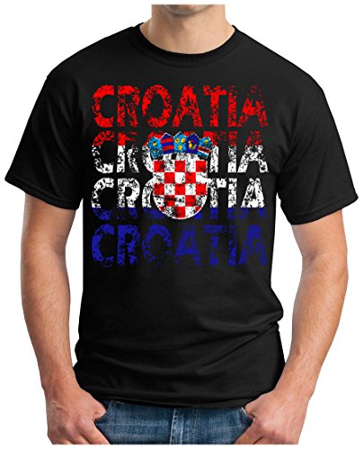 OM3 – CROATIA – T-Shirt HRVATSKA EM 2016 FRANKREICH FRANCE FUSSBALL FANSHIRT SOCCER CUP SPORT TRIKOT EUROPAMEISTER, L, schwarz