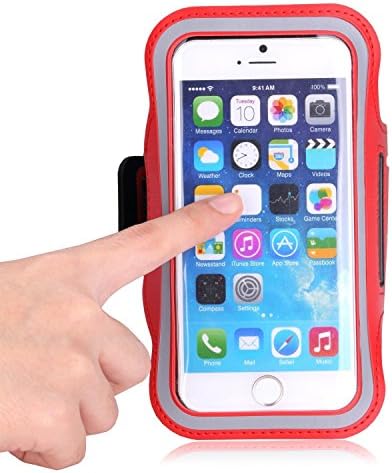 Enda® Anti-slip Sports Running Exercise Gym Armband Case with Key Holder, Sweat-proof, Perfect Earphone Connection for iPhone 6 Plus 5.5 inch (Red)