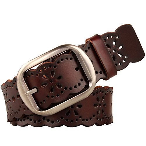 E-Clover Fashion Women's 38mm Wide Leather Floral Western Jean Belt
